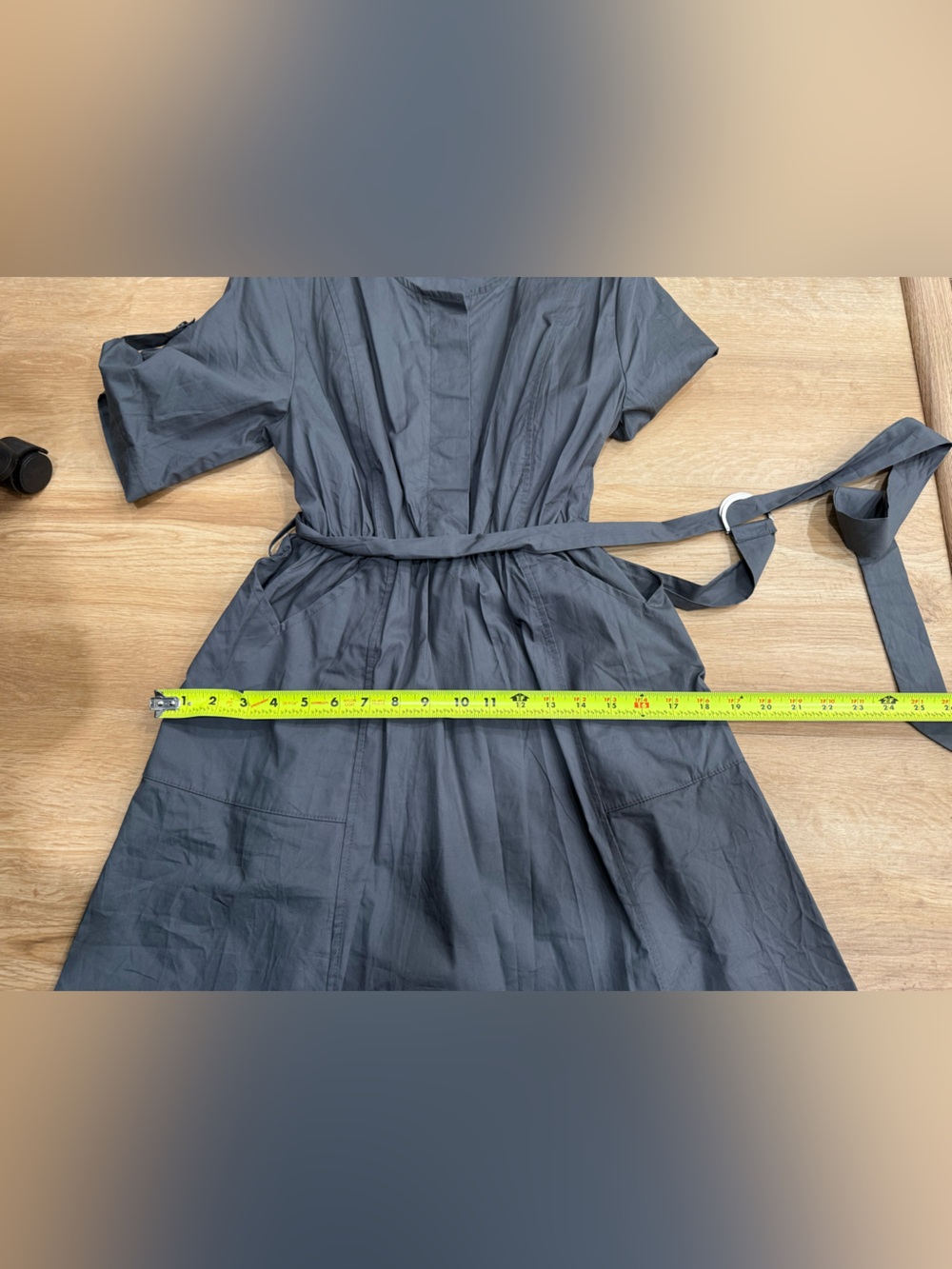 Charcoal Gray Short-Sleeve Belted Midi Dress - Picture 10 of 11